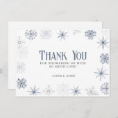 冬の雪の結晶(青と灰色) サンキューカード (正面/裏面)