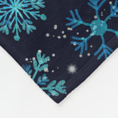 冬の雪の結晶（青と銀） フリースブランケット (角)