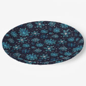 冬の雪の結晶（青と銀） ペーパープレート (アングル)