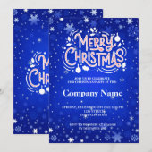 冬の雪の結晶 青 白 メリークリスマスパーティー 招待状 (正面/裏面)
