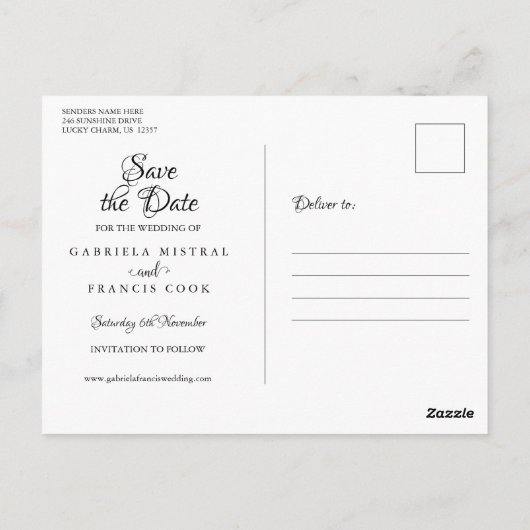 冬の雪の結晶 Save the Date カード (裏面)