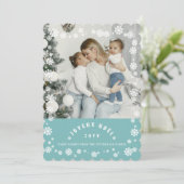 冬の雪の結晶Joyeux Noelクリスマスシック写真 シーズンカード (スタンド正面)
