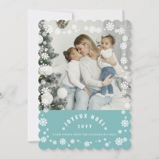 冬の雪の結晶Joyeux Noelクリスマスシック写真 シーズンカード (正面)