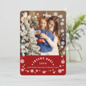 冬の雪の結晶Joyeux Noelクリスマスシック写真 シーズンカード (スタンド正面)
