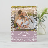 冬の雪の結晶Joyeux Noelクリスマスシック写真 シーズンカード (スタンド正面)