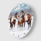 冬の雪の絵を描中に馬を追い込む ラージ壁時計 (傾斜)