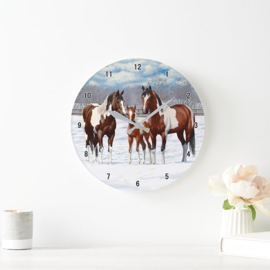 冬の雪の絵を描中に馬を追い込む ラージ壁時計 (ホーム)