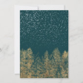 冬の雪の緑の森の青結婚い 招待状 (裏面)