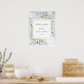 冬の雪の緑の赤ちゃんシャワー歓迎サイン ポスター (キッチン)