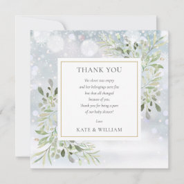 冬の雪の緑の赤ちゃんシャワー詩 サンキューカード