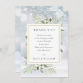 冬の雪の緑の赤ちゃんシャワー詩 サンキューカード (正面/裏面)