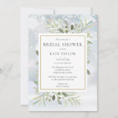 冬の雪の緑QRコードフォトブライダルシャワー 招待状 (正面)