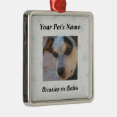 冬の雪の背景が付いているペット写真 メタルオーナメント (右)