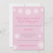 冬の雪の興奮ピンクの赤ちゃん女の子シャワー 招待状 (正面)