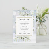 冬の雪の花と緑の葉のベイビーシャワーの詩 サンキューカード (スタンド正面)