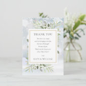 冬の雪の花と緑の葉のベイビーシャワーの詩 サンキューカード (スタンド正面)