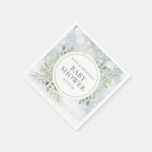 冬の雪の花と緑の葉のベイビーシャワー スタンダードカクテルナプキン (角)