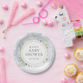 冬の雪の花と緑の赤ちゃん歓迎会 ペーパープレート (パーティー)