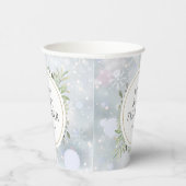 冬の雪の花と緑の赤ちゃん歓迎会 紙コップ (右)