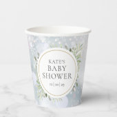 冬の雪の花と緑の赤ちゃん歓迎会 紙コップ (正面)