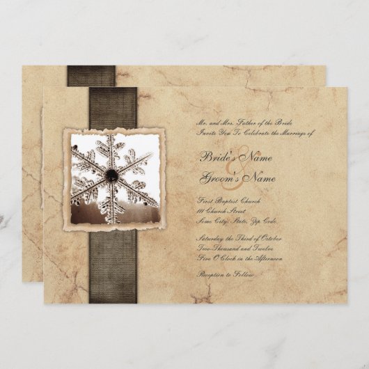 冬の雪の花のビンテージ結婚式の招待状 招待状 (正面/裏面)