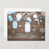 冬の雪の花のマスンジャー 青い感謝カード サンキューカード (正面/裏面)