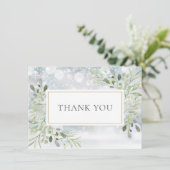 冬の雪の花 エレガントな緑 サンキューカード (スタンド正面)