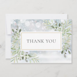 冬の雪の花 エレガントな緑 サンキューカード