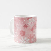 冬の雪の花 ピンクとホワイト コーヒーマグカップ (正面左)
