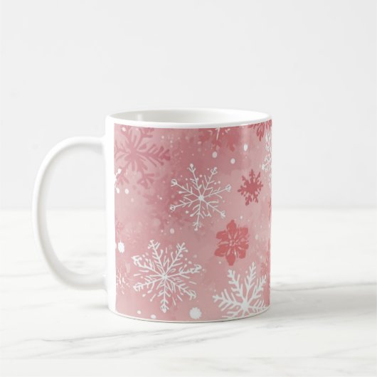 冬の雪の花 ピンクとホワイト コーヒーマグカップ (左)