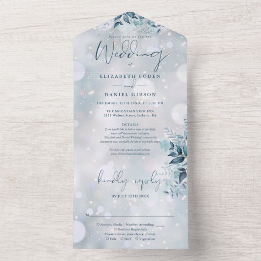 冬の雪の花 フラワーデザイン RSVP 結婚式の招待状 オールインワン招待状 (内側)