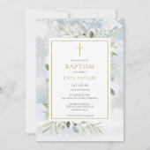 冬の雪の花 緑の洗礼 誕生日のお知らせ 招待状 (正面)