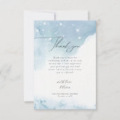 冬の雪の花 青い ブライダルシャワー サンキューカード (正面)
