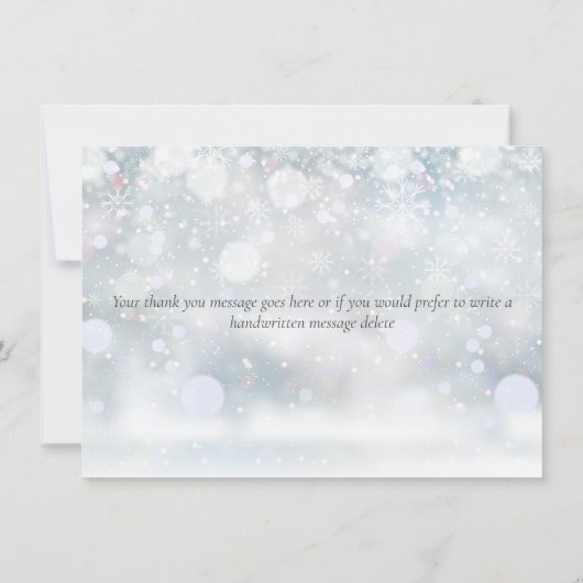 冬の雪の花 Elegant Script サンキューカード (裏面)