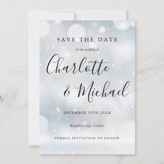 冬の雪の花 Elegant Script Save the Date セーブザデート (正面)