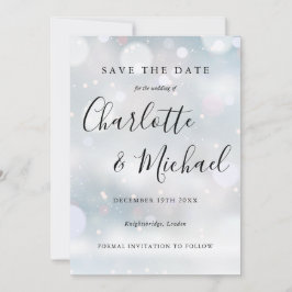 冬の雪の花 Elegant Script Save the Date セーブザデート