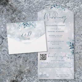 冬の雪の花 QR コード ウェディング オールインワン招待状