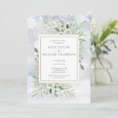冬の雪の葉のグリーン写真エンゲージメント 招待状 (スタンド正面)