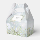 冬の雪の葉のグリーン ブライダルシャワー フェイバーボックス (裏面サイド)