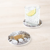 冬の雪の赤いキツネ コースター (側面)