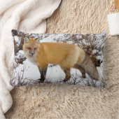 冬の雪の赤いキツネ ランバークッション (ブランケット)