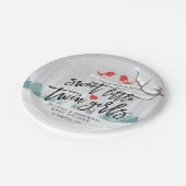 冬の雪の赤ちゃんシャワー甘い小さな双子の女の子 ペーパープレート (アングル)