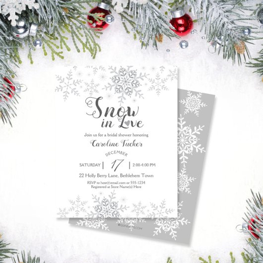 冬の雪の雪の恋の雪ブライダルシャワーInvite