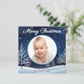 冬の雪の青い夜空のカスタム写真エレガント シーズンカード (スタンド正面)