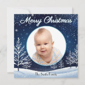 冬の雪の青い夜空のカスタム写真エレガント シーズンカード (正面)