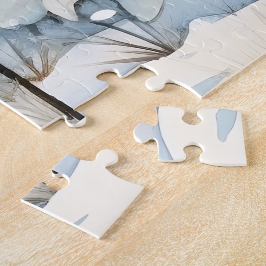 冬の雪の青と白の花 ジグソーパズル (側面)