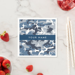 冬の雪の青の迷彩自分の名前をパーソナライズ スタンダードカクテルナプキン