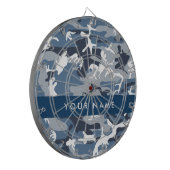 冬の雪の青の迷彩自分の名前をパーソナライズ ダーツボード (正面左)