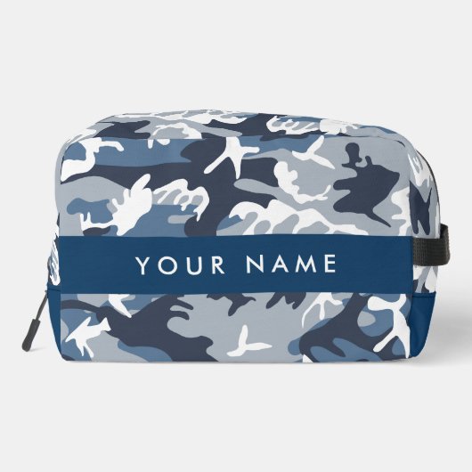 冬の雪の青の迷彩自分の名前をパーソナライズ ドップキット (裏面)