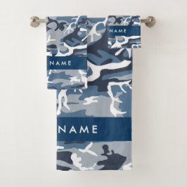 冬の雪の青の迷彩自分の名前をパーソナライズ バスタオルセット